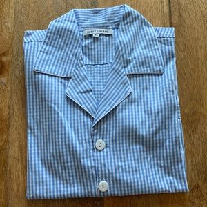 Men’s blue & white gingham button down pajama top